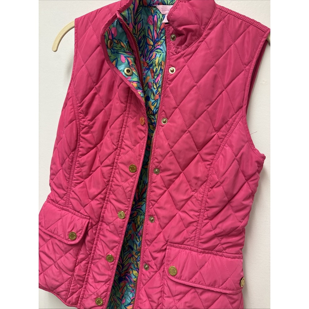 Lilly Pulitzer Quilted Pink And Gold Puffer Vest Size Women's XSmall